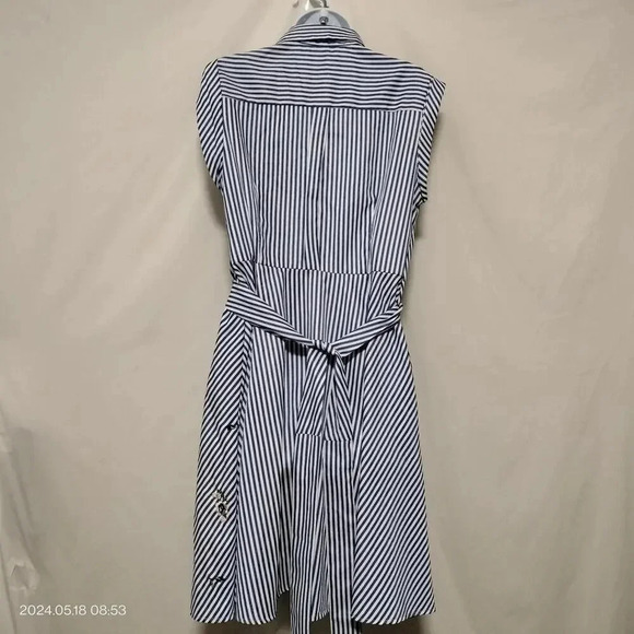 Lucy Paris size Large Blue White Striped Embroidered Shift Button Up Dress - Picture 5 of 11